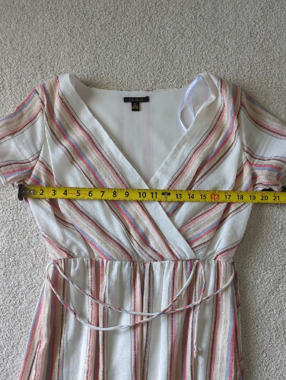 City Studio Cream Wrap Dress with Stripes and Gold Detail